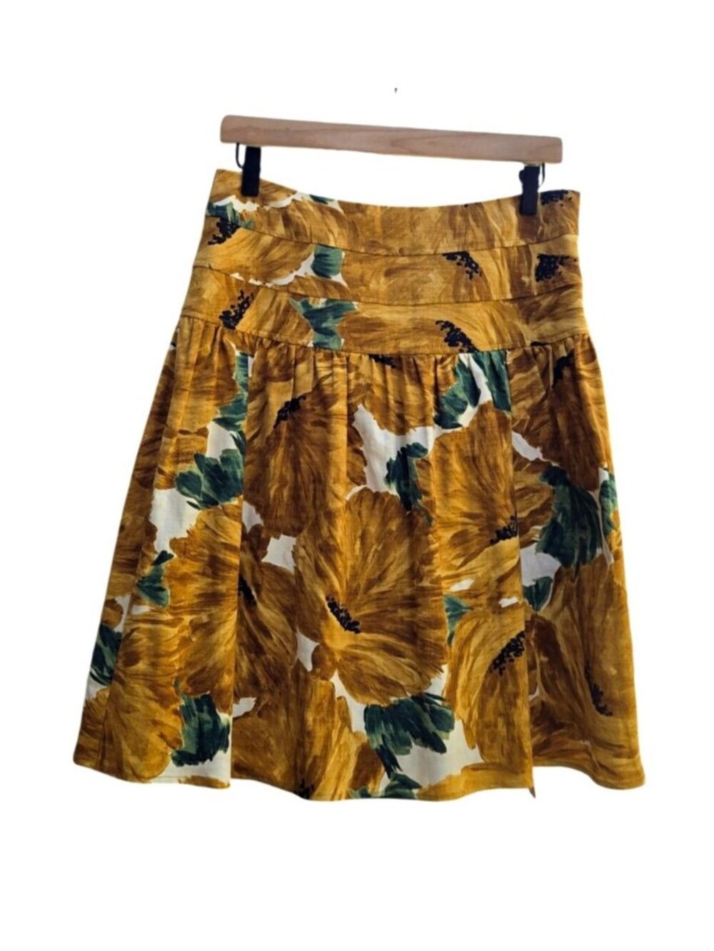 Etcetera Skirt Mustard Yellow Floral 2 / 10 standard Drop Waist Gathered Knee
